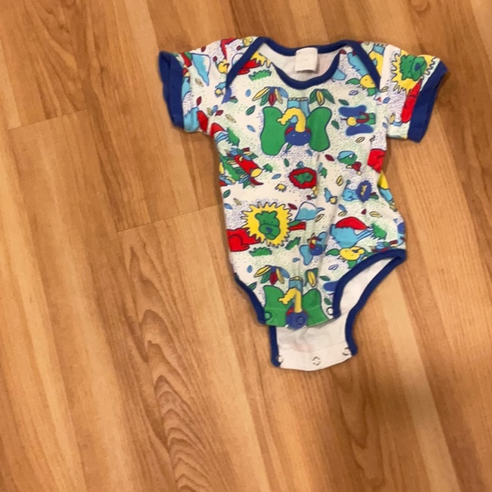 Blue and Green Bodysuit with Playful Design
